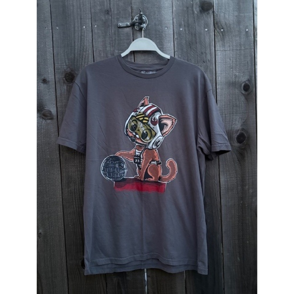 TeeFury Star Wars‎ Cat Rebel Pilot Death Star Graphic Tee Gray Mens Large